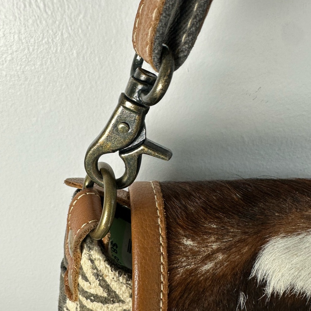 Myra Bag Brown and White Cowhide Shoulder Bag Crossbody Grey canvas western - Picture 3 of 12